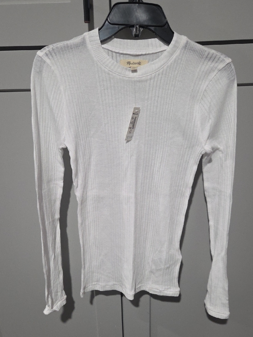 Madewell White Ribbed Crewneck Long Sleeve Tee NWT